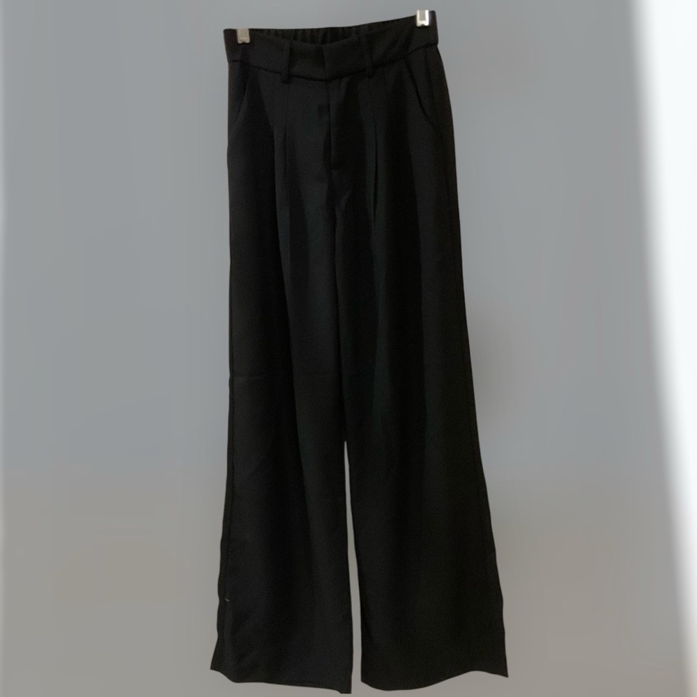 High Waist Pants, Pleated Front, Full Leg, Back Elastic Waist, Belt Loops, Sz S - Picture 2 of 11